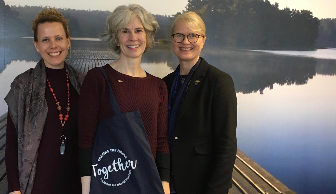 Fulbright Finland 2018-2019 Inter-Country Travel Grantee Lorrie Heagy with Mirka McIntire and Terhi Mölsä