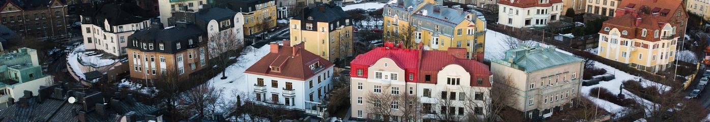 Aerial view of houses in Eira part of Helsinki