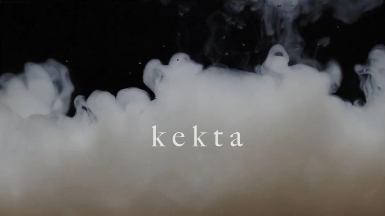 Title image of Lotta Lemetti's video project Kekta. White smoke over a black background with the word kekta written in white over the smoke.