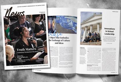 Cover and featured spread of the Fulbright Finland News Magazine 1/19