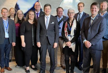 Minnesota higher education delegation’s visit to Aalto University, from left to right: Jussi Impiö, Steven Massey, Terhi Mölsä, Amy Lindgren, Rachel Limón, Aaron Budge, Ilkka Niemelä, Don Weinkauf, Meredith McQuaid, Ossi Naukkarinen, Jeff Standish, and Jérôme Rickmann.