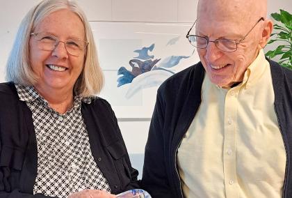 Carol Tenopir and Jerry Lundeen at the Fulbright Finland Foundation office
