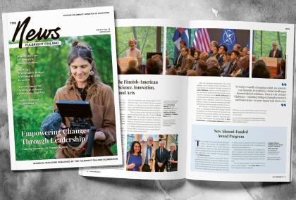 Cover and two pages of the Fulbright Finland News magazine 1/2025