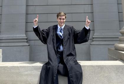 Patrik Haverinen in a graduation gown at Yale