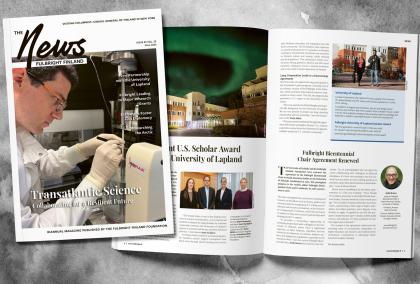 Cover and two pages of the Fulbright Finland News magazine 2/2025