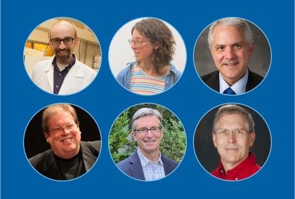 Headshots of the six FoFF awardees on a dark blue background