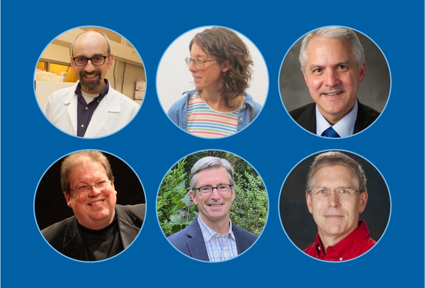 Headshots of the six FoFF awardees on a dark blue background