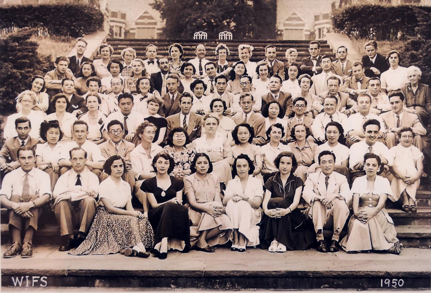 Photo from 1950 - A group of University of Wisconsin-Madison students with the first Finnish ASLA grantee Peitsa Mikola on the first row