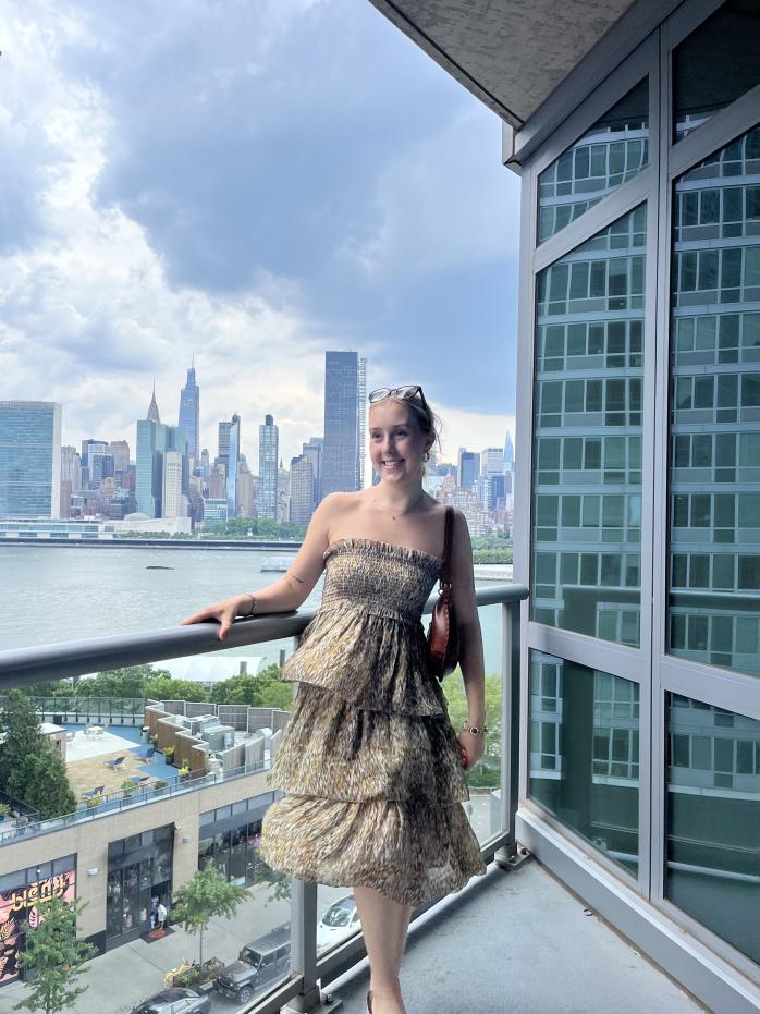 Malin Kosonen and view of NYC skyline