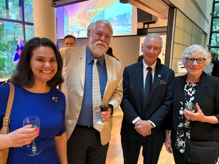 Fulbright Finland alumni Kelly Day, Bill Eaton, and Edward and Barbara Sivak at the launch event