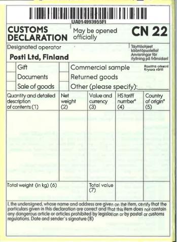 Picture of the Finnish Customs Declarations Sticker by Posti