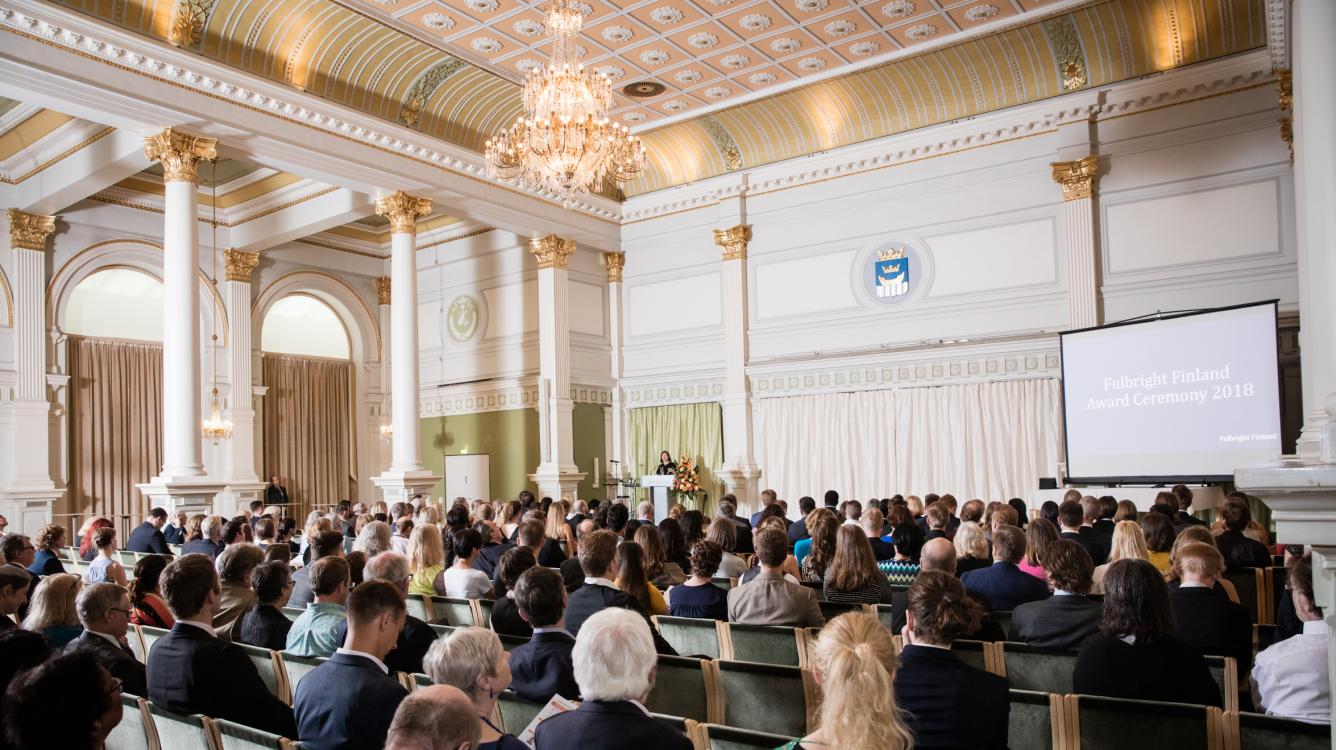 Photo of the audience of the 2018 Fulbright Finland Award Ceremony at the Helsinki City Hall