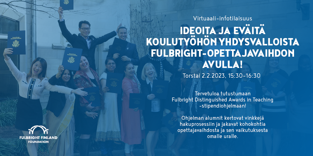 Main photo for the FDAI information session. Group of people cheering, text on top of the photo telling about the event.
