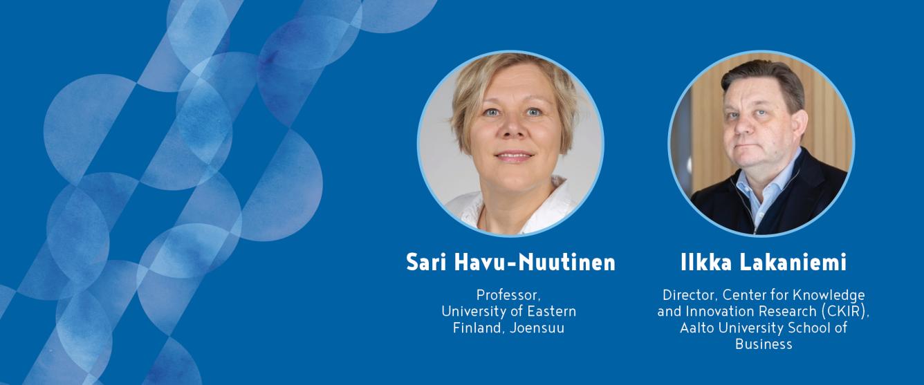 Headshots of Sari Havu-Nuutinen and Ilkka Lakaniemi on a dark blue background