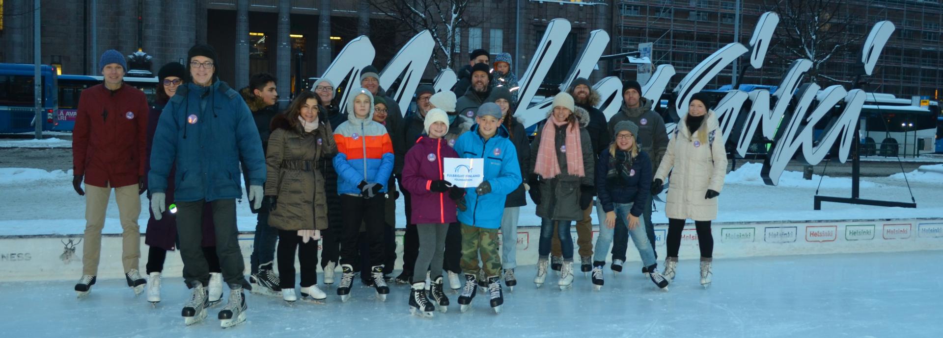 Members of the ASLA-Fulbright Alumni Association and 2018-2019 U.S. Fulbright Finland grantees ice skating