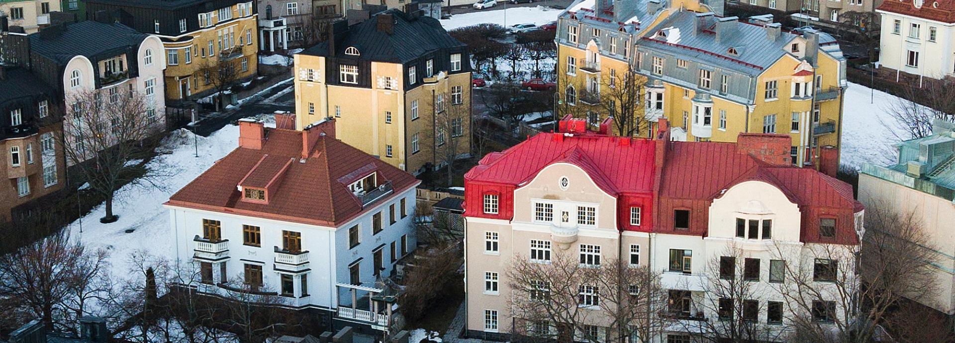 Aerial view of houses in Eira part of Helsinki