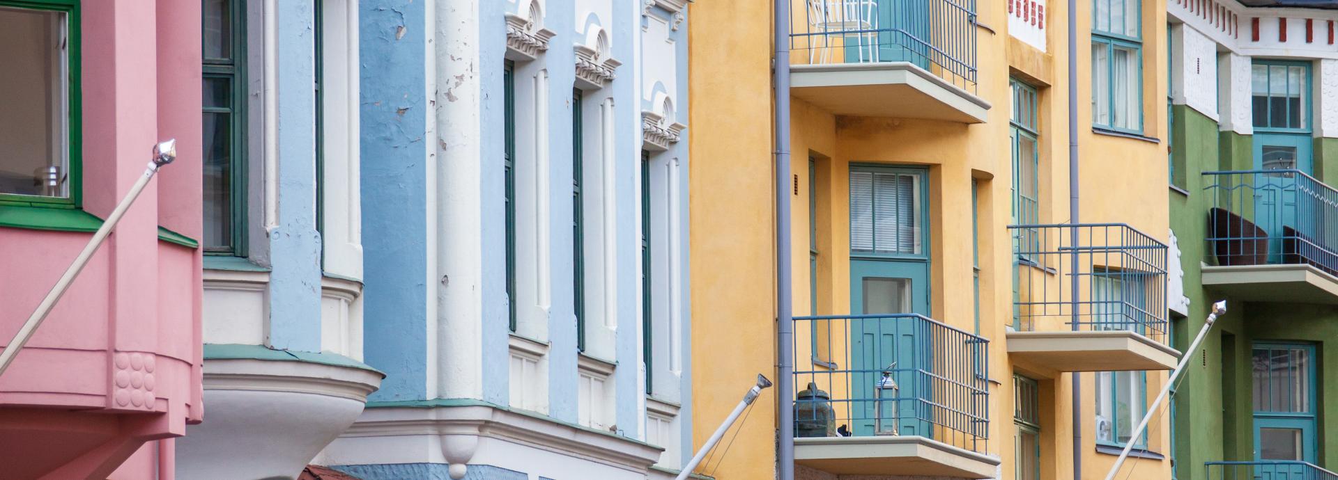 Pastel colored facades of the houses on Huvilakatu