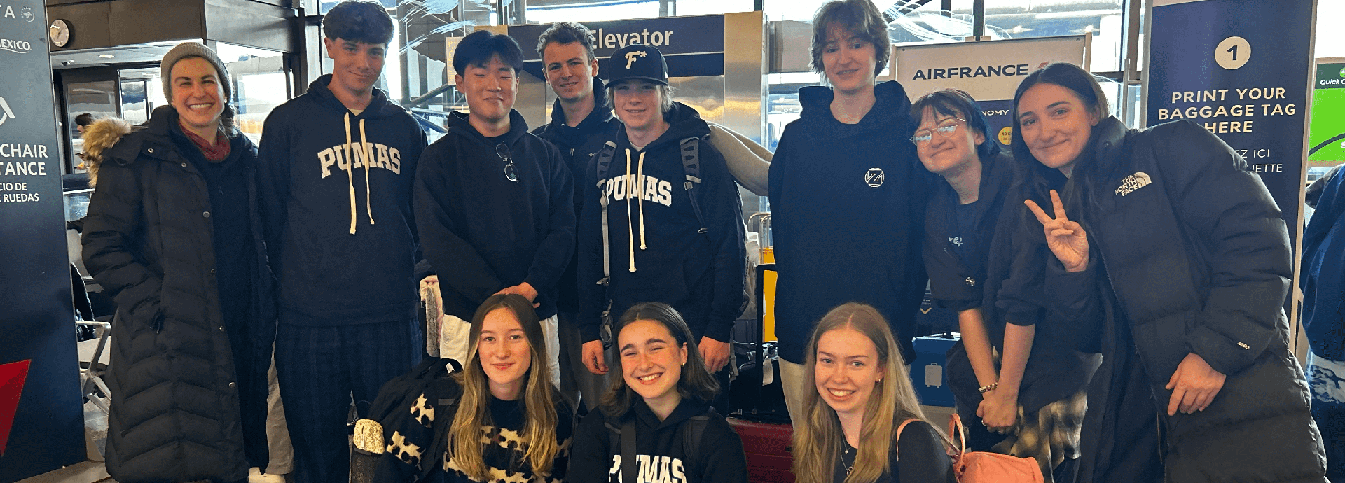 Mikayla and her students and fellow teacher at Sea-Tac airport before departure to Helsinki