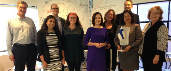 Minister Sanni Grahn-Laasonen meeting U.S. Fulbright alumni at the Nordic Innovation House in Palo Alto, California