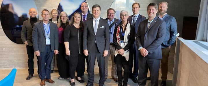 Minnesota higher education delegation’s visit to Aalto University, from left to right: Jussi Impiö, Steven Massey, Terhi Mölsä, Amy Lindgren, Rachel Limón, Aaron Budge, Ilkka Niemelä, Don Weinkauf, Meredith McQuaid, Ossi Naukkarinen, Jeff Standish, and Jérôme Rickmann.