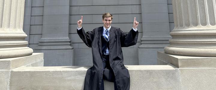 Patrik Haverinen in a graduation gown at Yale