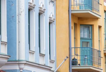 Pastel colored facades of the houses on Huvilakatu